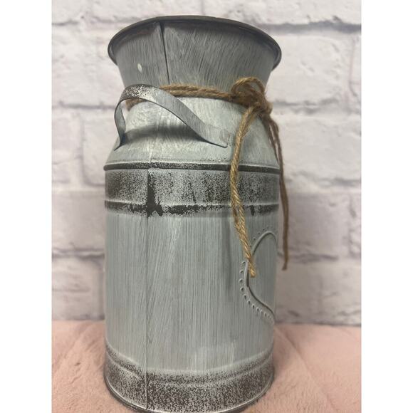 French Shabby Chic Metal Jug Galvanized Vase For Flowers Milk Can Rustic - Picture 3 of 5